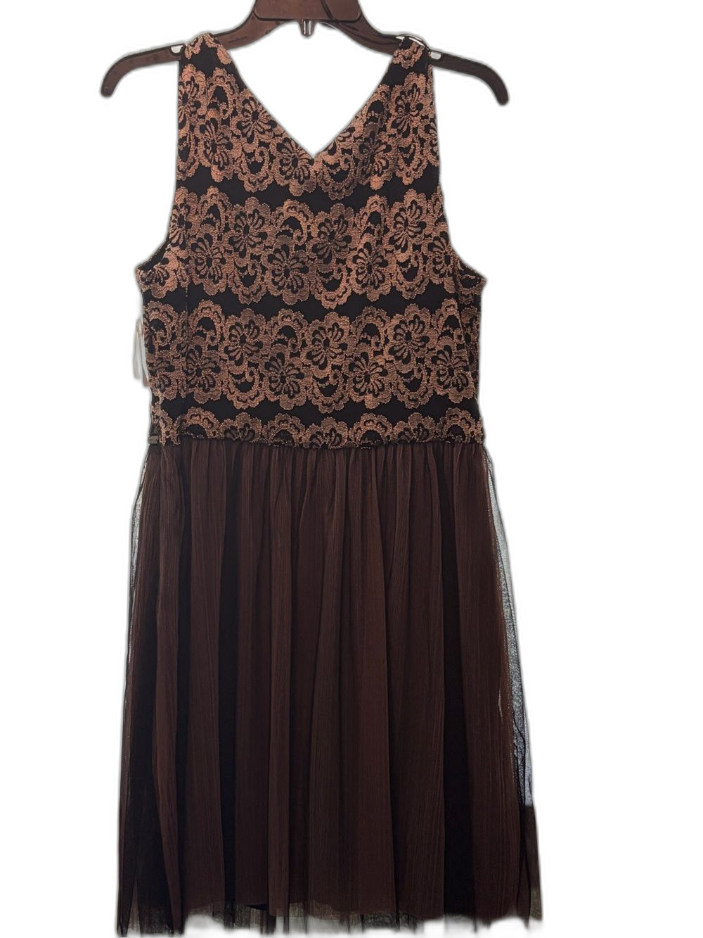 Roz & Ali Brown Lace Bodice Tulle Skirt Dress NWT - Picture 3 of 8